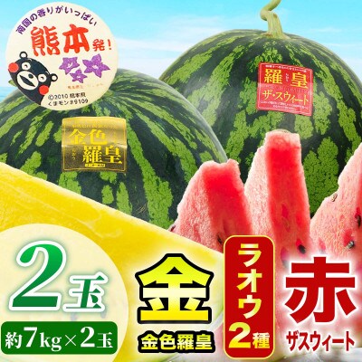 羅皇2種(赤・黄)すいか 食べ比べ 2玉 約14kg(合志市)