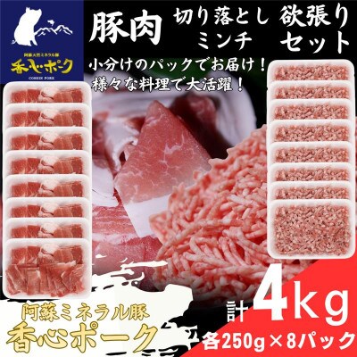 熊本県産『香心ポーク』切り落とし・ミンチセット 各約250g×8パック(計約4kg)(合志市)