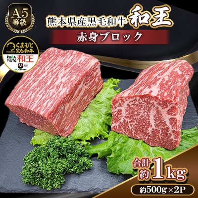 熊本県産A5等級黒毛和牛和王 赤身ブロック 約500g×2P 計約1kg(合志市)