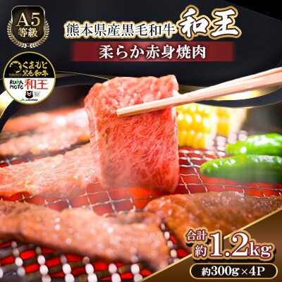 熊本県産A5等級黒毛和牛和王 柔らか赤身焼肉 約300g×4P 計約1.2kg(合志市)