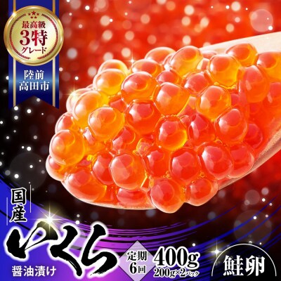 【6ヶ月定期便】極上3特 いくら(鮭卵)醤油漬 400g×6ヶ月お届け