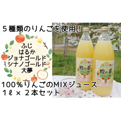 5種類のりんご MIXジュース 1L×2本セット 煌め希りんご園 りんご ジュース 果汁100%