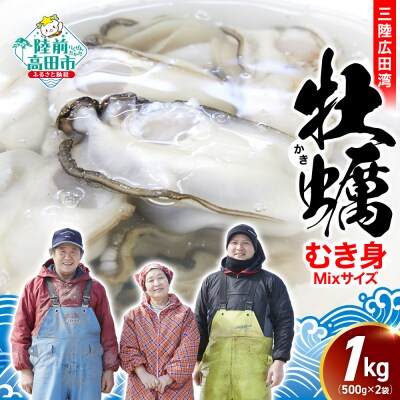 三陸産 むき身牡蠣 約1kg(500g×2袋) ミックスサイズ 加熱用 鈴吉丸 カキ 濃厚 冷蔵