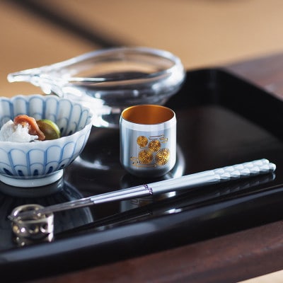 お箸-光[月白]1膳セット(箸置き、木箱付き)