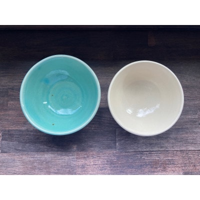 【さとふる限定】【陶器】丸模様茶碗　ペア　2色(白、ブルー各1)