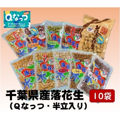 大網白里市産　落花生10袋セット(千葉半立・Qナッツ入り)計920g