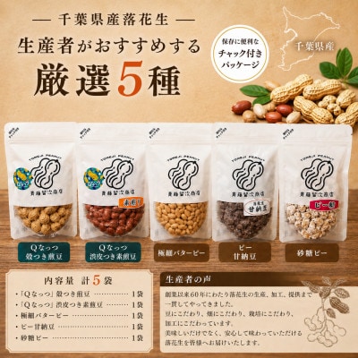 【大網白里市産】落花生5袋セット(Qナッツ入り)計500g