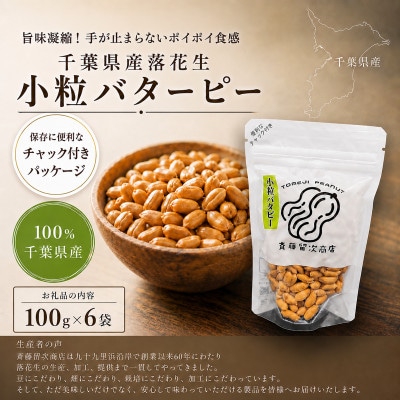 千葉県産落花生「小粒バターピー」6袋セット(総容量600g【100g×6袋】)