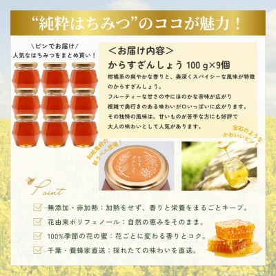 千葉県産「純粋はちみつ」からすざんしょう【計900g】100g×9個