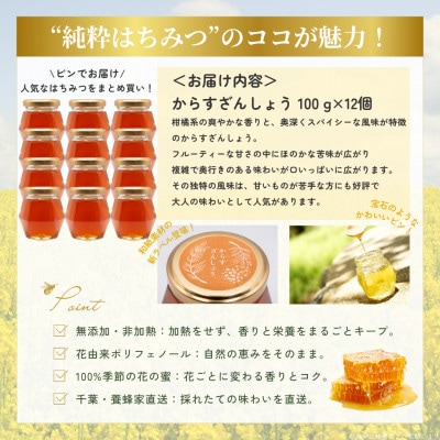 千葉県産「純粋はちみつ」からすざんしょう【計1.2kg】100g×12個