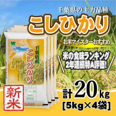 【新米 令和8年産】【特A評価】千葉県産「コシヒカリ」精米 20kg(5kg×4袋)