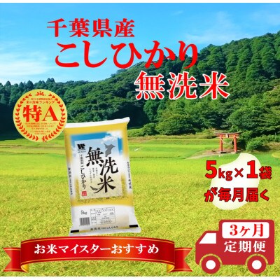 【毎月定期便】コシヒカリ 無洗米 5kg (5kg×1袋)全3回