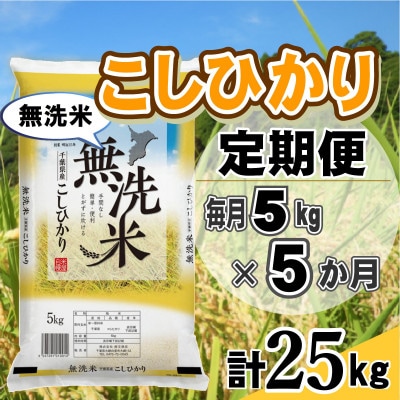 【毎月定期便】コシヒカリ 無洗米 5kg (5kg×1袋)全5回