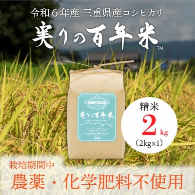 令和6年産 実りの百年米(栽培期間中　農薬・化学肥料不使用) 精米2kg
