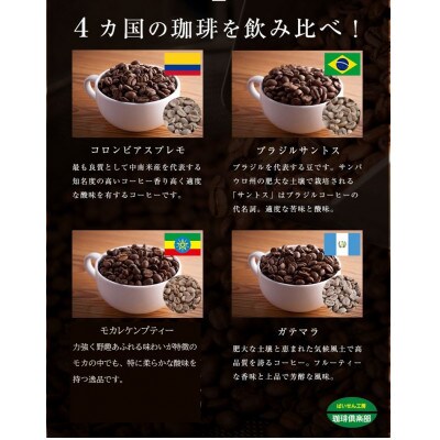 4か国の珈琲飲み比べの福袋!100g×4袋(豆)&古墳珈琲ドリップバッグ1袋!