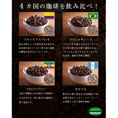 4か国の珈琲飲み比べの福袋!200g×4袋(挽)&古墳珈琲ドリップバッグ1袋!