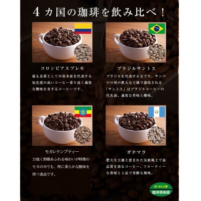 4か国の珈琲飲み比べの福袋!300g×4袋(挽)&古墳珈琲ドリップバッグ1袋!