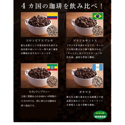 4か国の珈琲飲み比べの福袋!400g×4袋(挽)&古墳珈琲ドリップバッグ1袋!