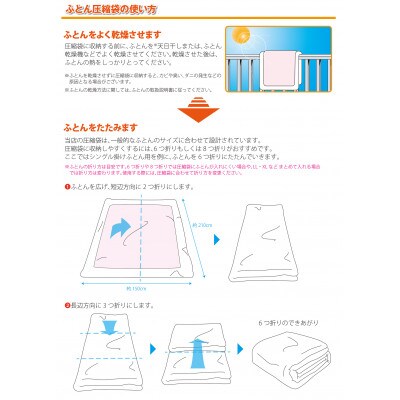 【日本製】ふとん圧縮袋Aセット(シングル掛けふとん用M・シングルまとめて圧縮袋用LL)