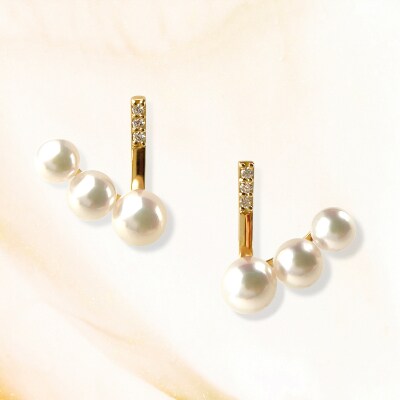 K18YGアコヤ真珠ダイヤモンドピアス　N15