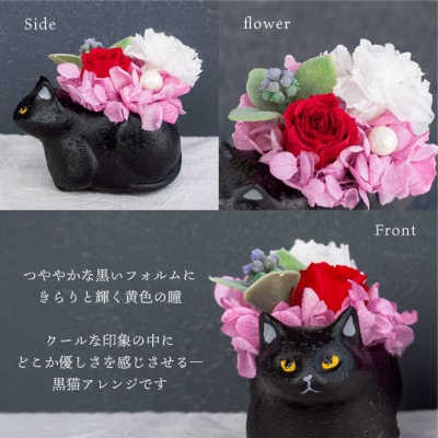 プリザーブドフラワー くつろぎ猫 黒猫 枯れないお花、ネコ好きの方へのプレゼントにもおすすめ!