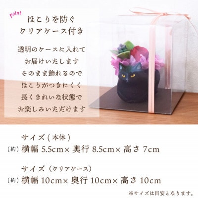 プリザーブドフラワー くつろぎ猫 黒猫 枯れないお花、ネコ好きの方へのプレゼントにもおすすめ!