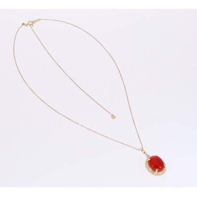 K18イエローゴールド 血赤 珊瑚 オーバル ダイヤ ネックレス【TK-14511】