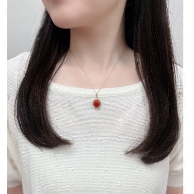 K18イエローゴールド 血赤 珊瑚 オーバル ダイヤ ネックレス【TK-14511】