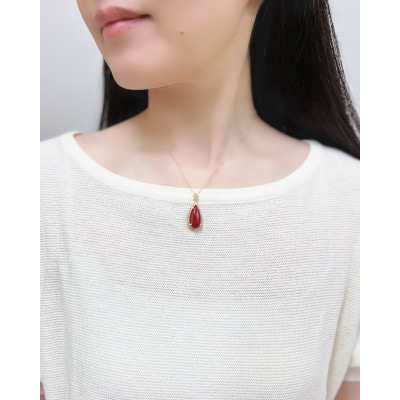 K18イエローゴールド 血赤 珊瑚 ペアシェイプ しずく ダイヤ ネックレス【TK-14178】