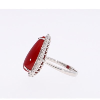 Pt900 プラチナ 血赤 珊瑚 ペアシェイプ　しずく ダイヤ リング　11号【RP-9906】