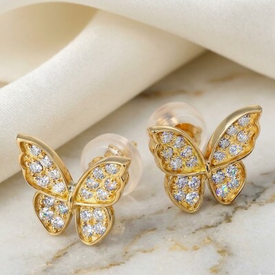 K18YG 蝶々ダイヤモンドピアス　0.20CT　E297DI-Y