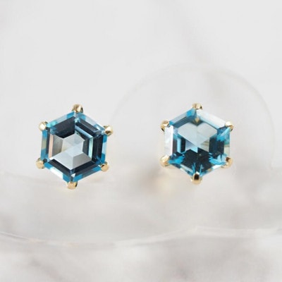 【山梨県】【ジュエリー】K18 Blue topaz Hexa/ブルートパーズ ヘキサ ピアス