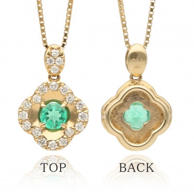 K18 エメラルド&ダイヤ クローバーペンダント(0.26ct) 63-8570