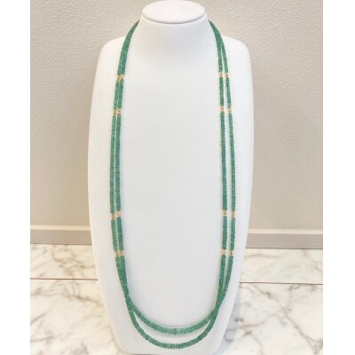 K18エメラルド2連ロングネックレス2WAYデザインアレンジ