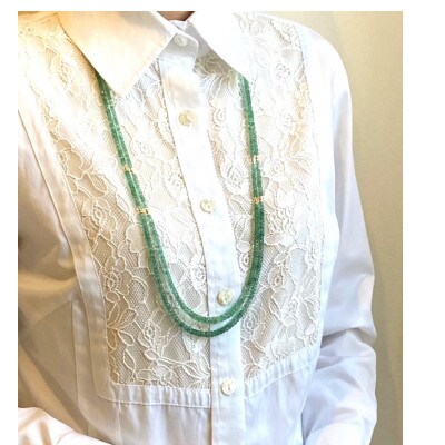 K18　エメラルド　２連ロングネックレス　２WAYデザインアレンジ K18エメラルド2連ロングネックレス2WAYデザインアレンジ