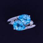 【16号】Pt ブルートパーズ ダイヤモンド 水滴リング