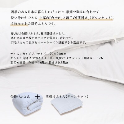 【富士新幸謹製】DOWNPASS 二枚合わせ 羽毛ふとん・セミダブル|ハンガリーグースダウン93%