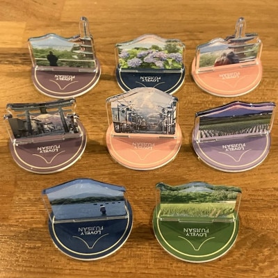 課題解決型地域活性化富士山オリジナルアイテム 缶バッジ4個・スタンド4個・キーホルダー4個