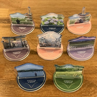 課題解決型地域活性化富士山オリジナルアイテム 缶バッジ6個・スタンド8個・キーホルダー6個