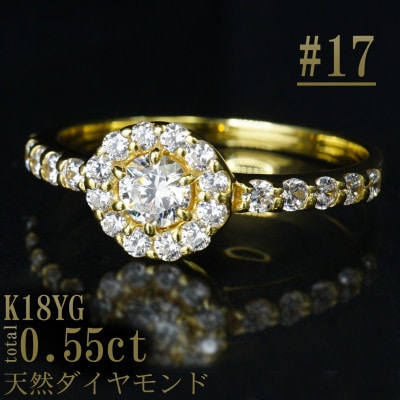 【サイズ:17号】K18YGダイヤ0.55ctフラワーデザインリング R4133DI-Y