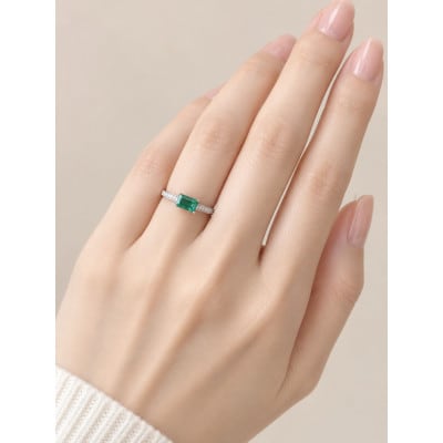 【さとふる限定】【エメラルドハンター清水雅弘監修】Pt900 角エメラルドリング　12号