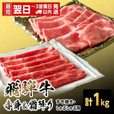 飛騨牛 赤身&霜降り2種セット (すきしゃぶ用) 計1kg 養老ミート