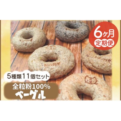【毎月定期便】【6ヵ月連続お届け】南部小麦 「全粒粉ベーグル11個セット」全6回