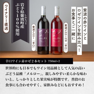 紫波辛口ワイン赤ロゼ2本セット(メルロー・メルローロゼ 各1本)