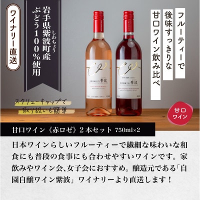 【自園自醸ワイン紫波】人気ワイン飲み比べ 甘口ワイン赤・ロゼ2本セット