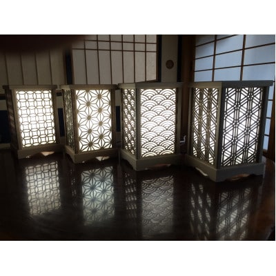 彫木行燈(小)・麻の葉