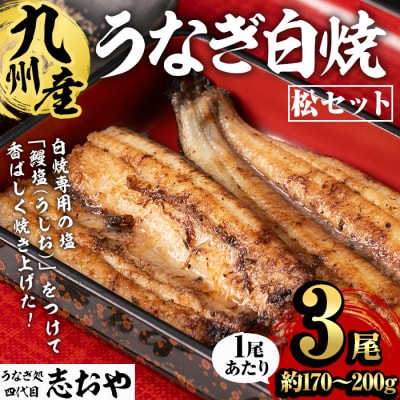 うなぎ処 四代目 志おや 九州産うなぎ 白焼3本(松) 【109400401】【志おや】