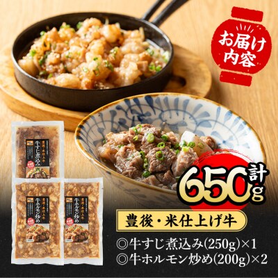 豊後米仕上げ牛牛ホルモン炒め200g×2 牛すじ煮込み250g×1【111100401】【神楽茶屋】
