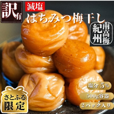 【さとふる限定】訳あり減塩はちみつ梅干し　完熟紀州南高梅使用　1kg(500g×2P)　塩分5%