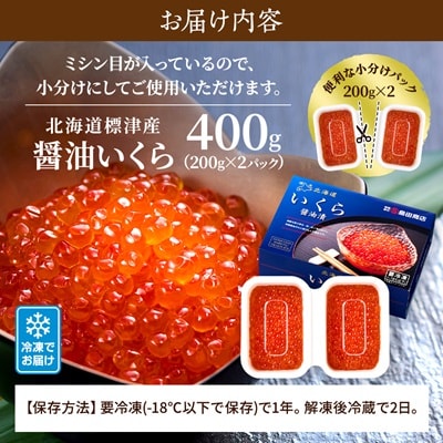 【令和6年新物】標津産醤油いくら200g×2連　400g イクラ 北海道 人気 おすすめ 魚卵 天然